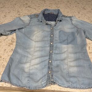 Zara Light Wash Denim Button-Down Shirt